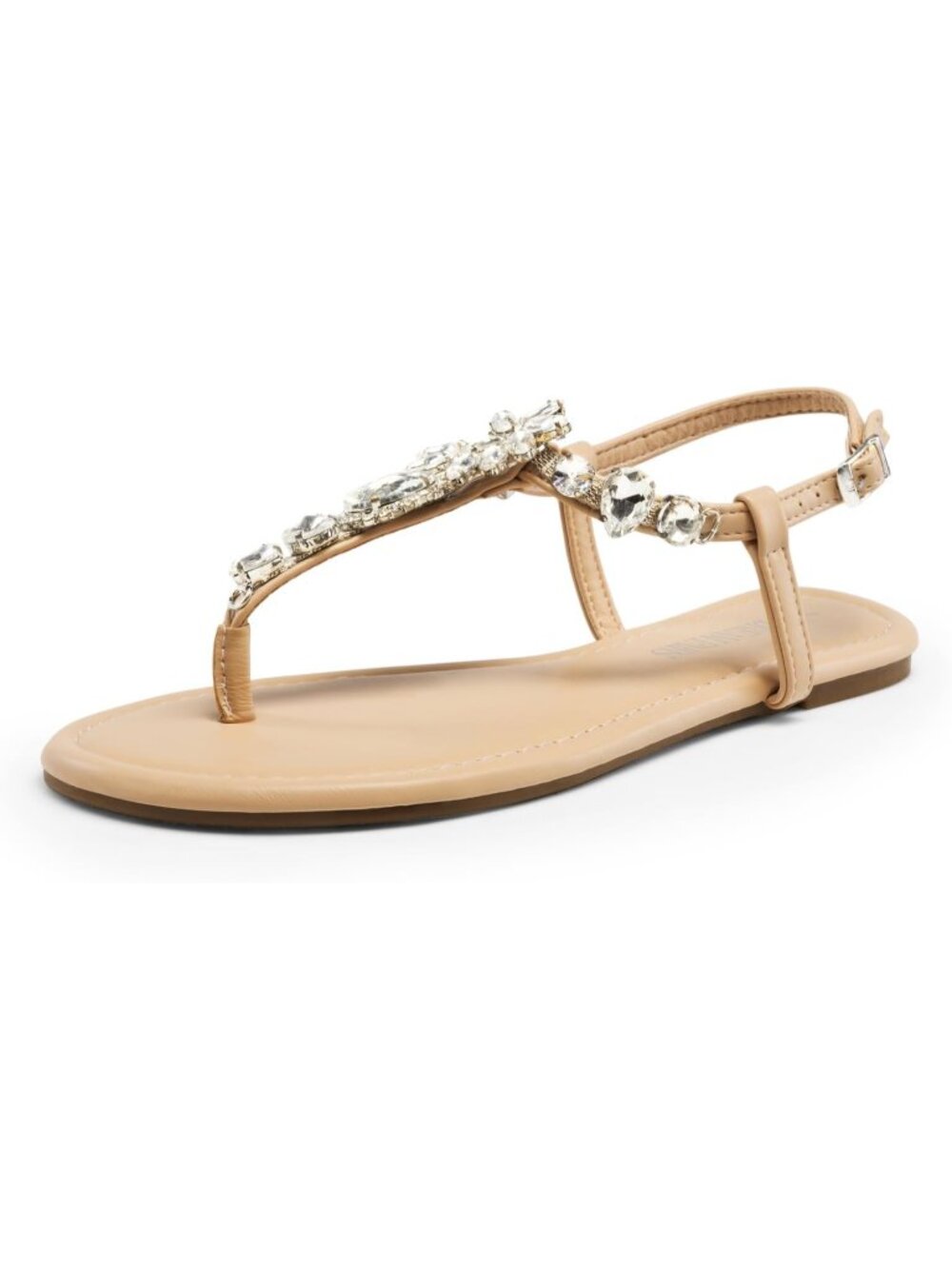 Dream Pairs Women's Nude Thong Sparkle Rhinestone Comfortable Flat Sandals